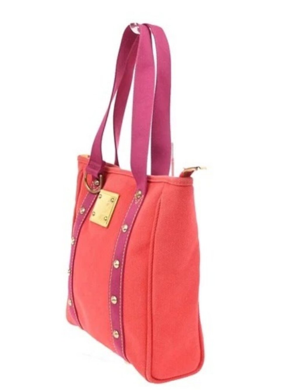 LOUIS VUITTON Cabas MM Shoulder Bag Antigua Canvas Leather Rouge M40034 32ZA237 - Picture 2 of 15